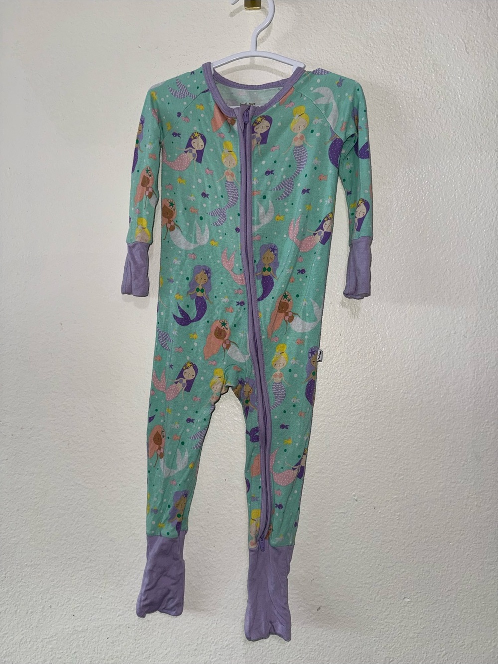 Little Sleepies Mint Mermaid Footed One-Piece Pajamas with Purple Trim